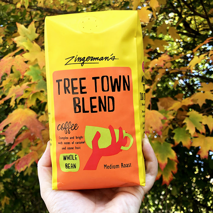 A bag of Tree Town Blend Coffee from Zingerman's Coffee Company.