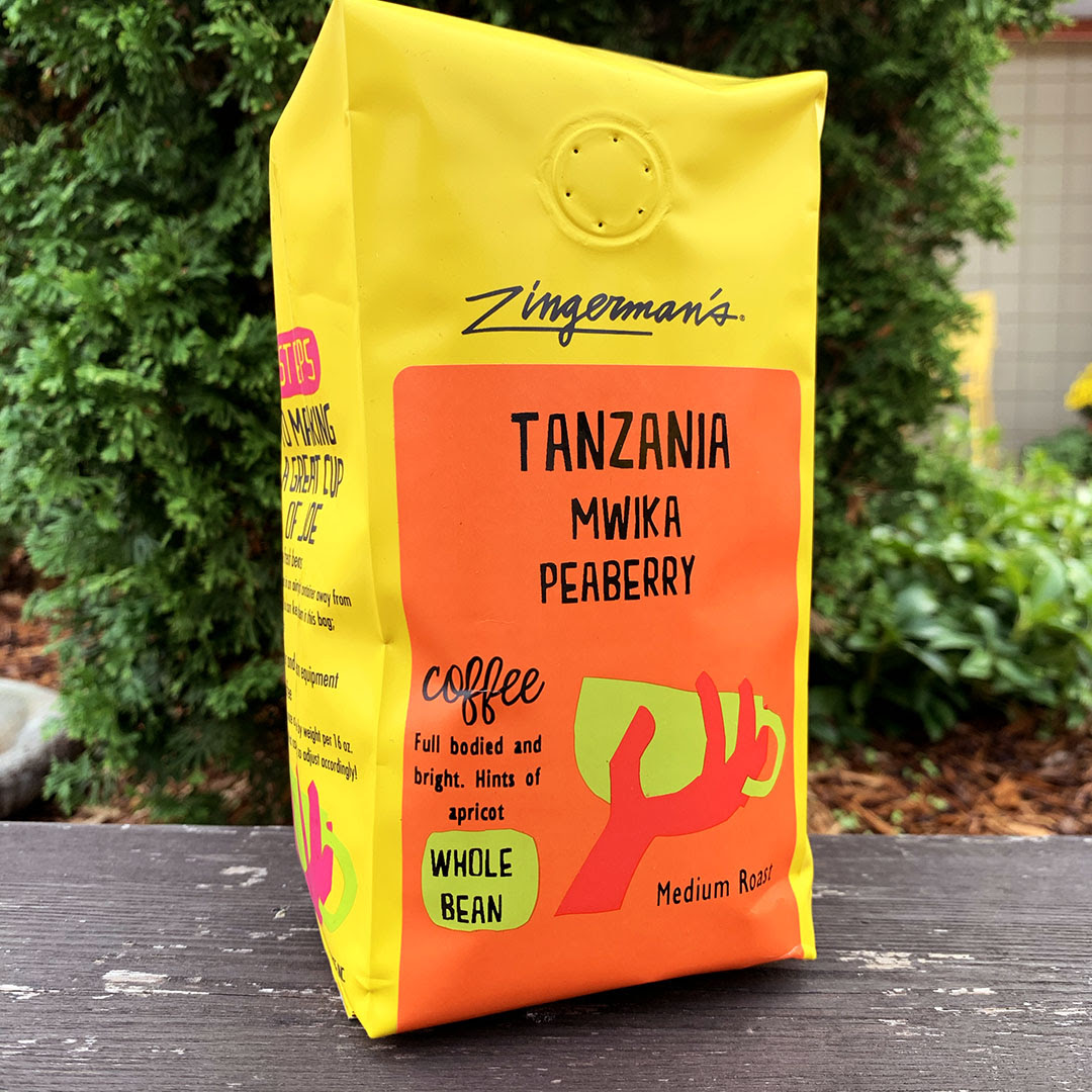 A bag of Tanzania East African Peaberry from ZIngerman's Coffee Company.